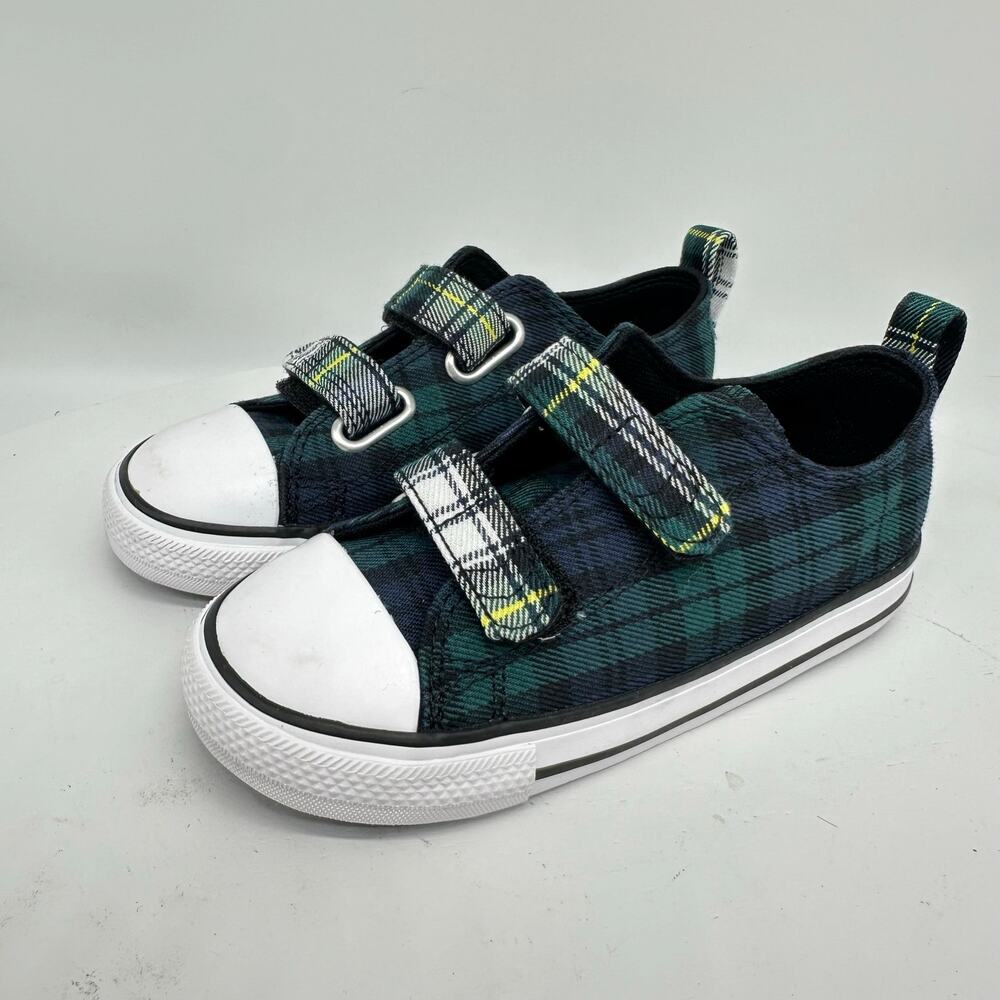 Converse Chuck Taylor All Star 2V Oxford Velcro Green and Blue Plaid Sneakers 10